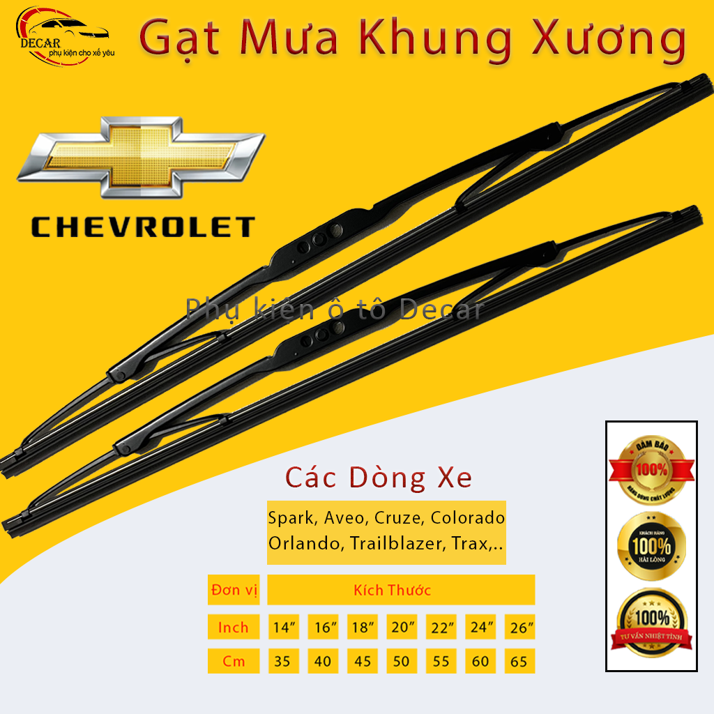 Gạt mưa ô tô Chevrolet Spark, Colorado, Traiblazer, Cruze, Captiva, Aveo gạt mưa oto xe hơi khung sắt lưỡi silicon cấp dành cho hãng xe Honda, gạt sạch nước mưa thiết kế thông minh không gây tiếng ồn