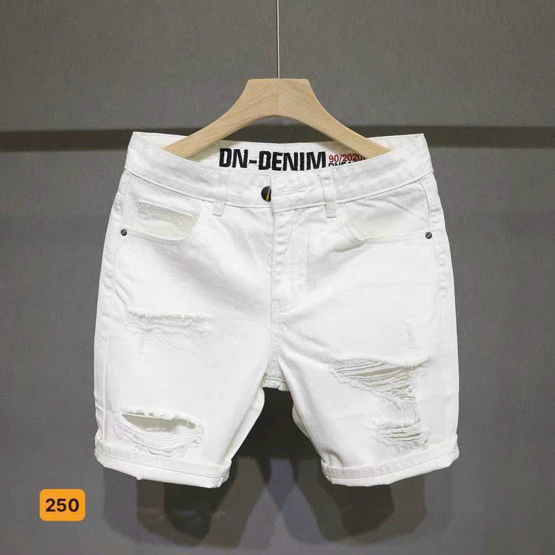 Quần short jean nam thời trang cao cấp, Quần short jean nam màu trắng rách dễ dàng phối đồ, Quần short jean nam chất jean co giãn nhẹ MỠSTORE MS92
