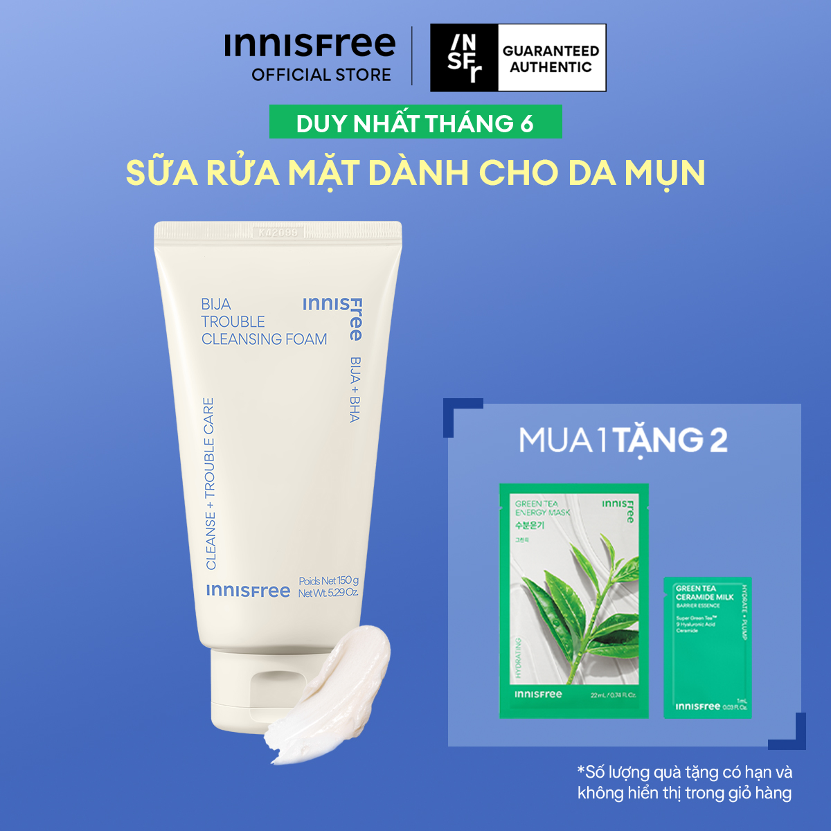 Sữa rửa mặt dành cho da mụn INNISFREE Bija Trouble Cleansing Foam 150g