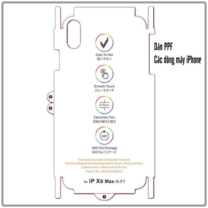 Miếng dán PPF 7 màu cho Apple iPhone 7 / 8 / 7 Plus / 8 Plus / X / Xs / Xr / Xs Max chống trầy mặt lưng Full viền