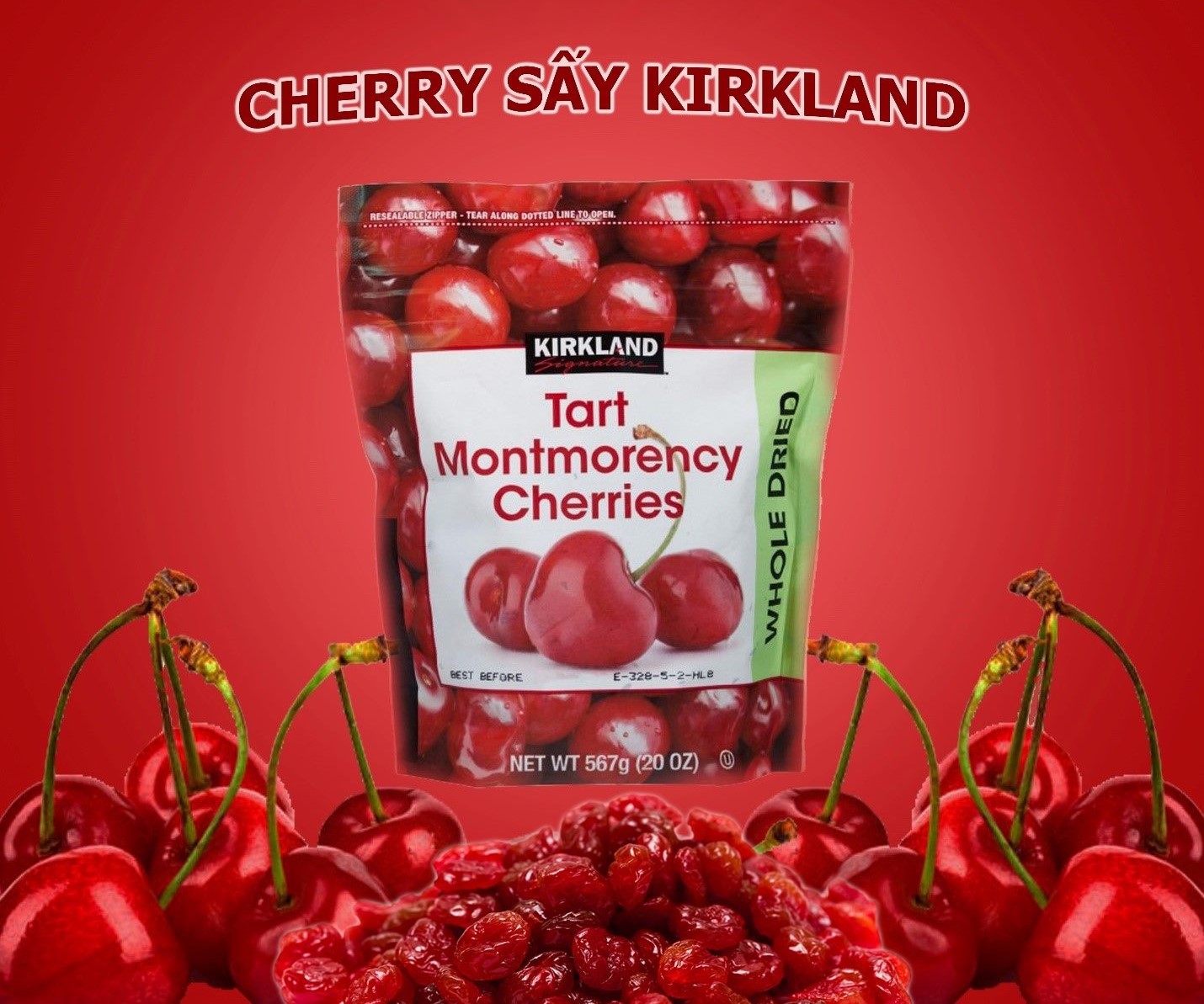 Quả Cherry sấy khô Tart Montmorency Cherries của Kirkland Mỹ bịch 562gr