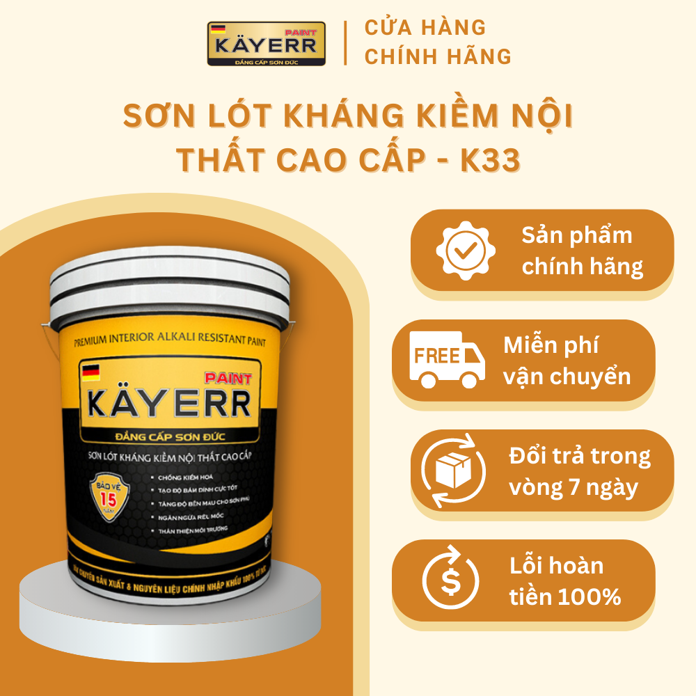 Sơn lót kháng kiềm nội thất cao cấp KAYERR K33 tăng độ bám dính tạo bề mặt nhẵn mịn bảo vệ tường nhà 5 lít/ 18 lít