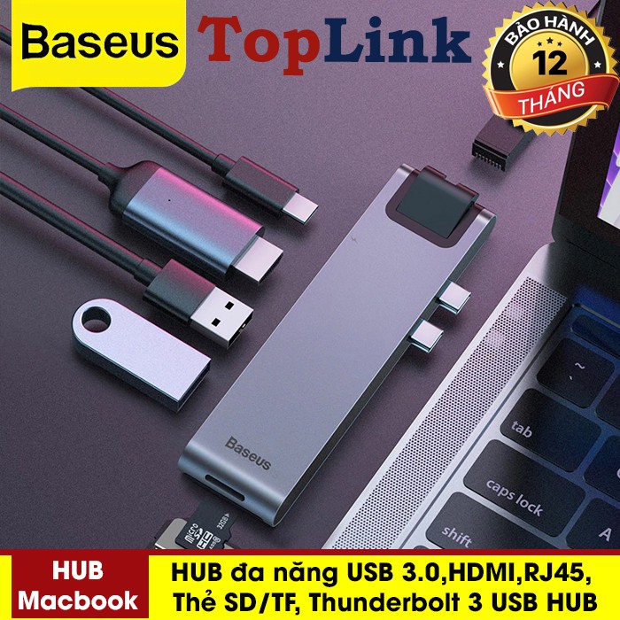 Hub Đa Năng 7 In 1 Baseus  Thunderbolt 3 HUB USB C Loại Kép-C 7in1 USB 3.0 Loại C HUB HDMI RJ45 Adapter Đối Với Macbook Pro OTG HUB USB Splitter 3.0