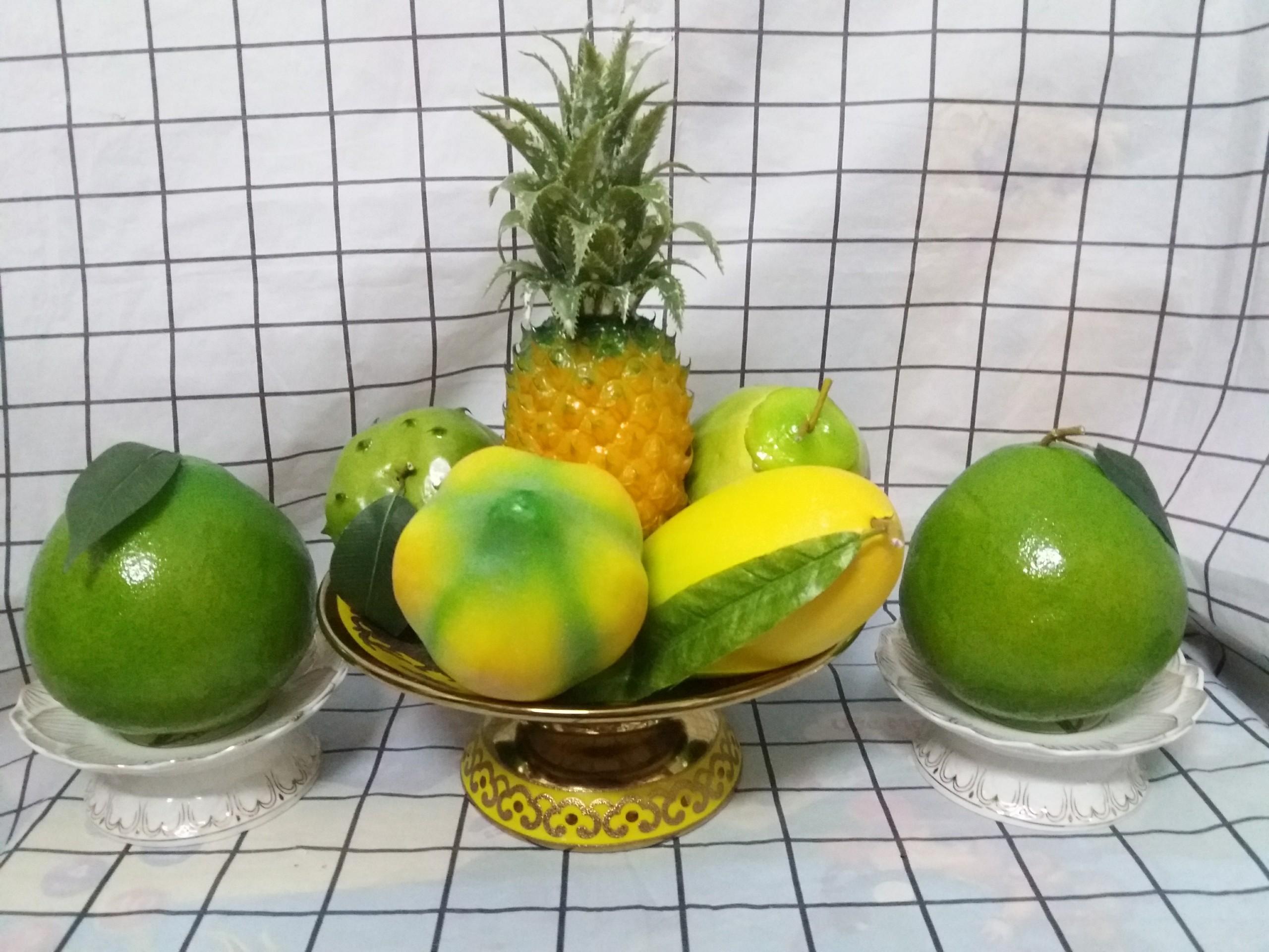 Combo ngũ quả trang trí Tết và 1 cặp bưởi hoặc 1 cặp dưa hấu trái cây giả trang trí (Combo nhỏ)