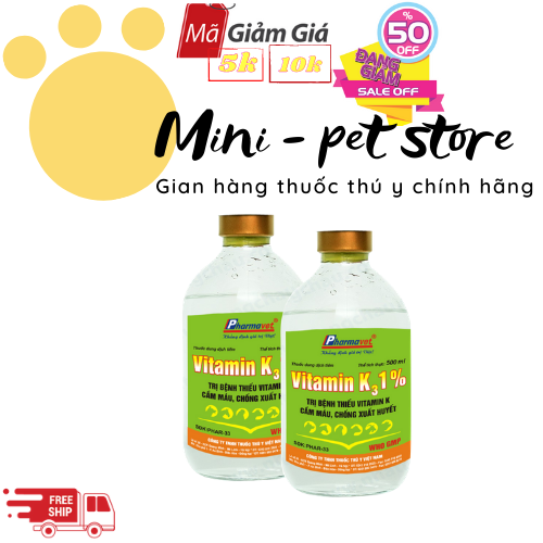 VITAMIN K 100ML CẦM MÁU, HẠN CHẾ MẤT MÁU TRONG PHẪU THUẬT, HỖ TRỢ ĐIỀU TRỊ TRONG BỆNH CẦU TRÙNG CHO CHÓ, MÈO, GIA SÚC, GIA CẦM  (THUỐC THÚ Y DRICH))