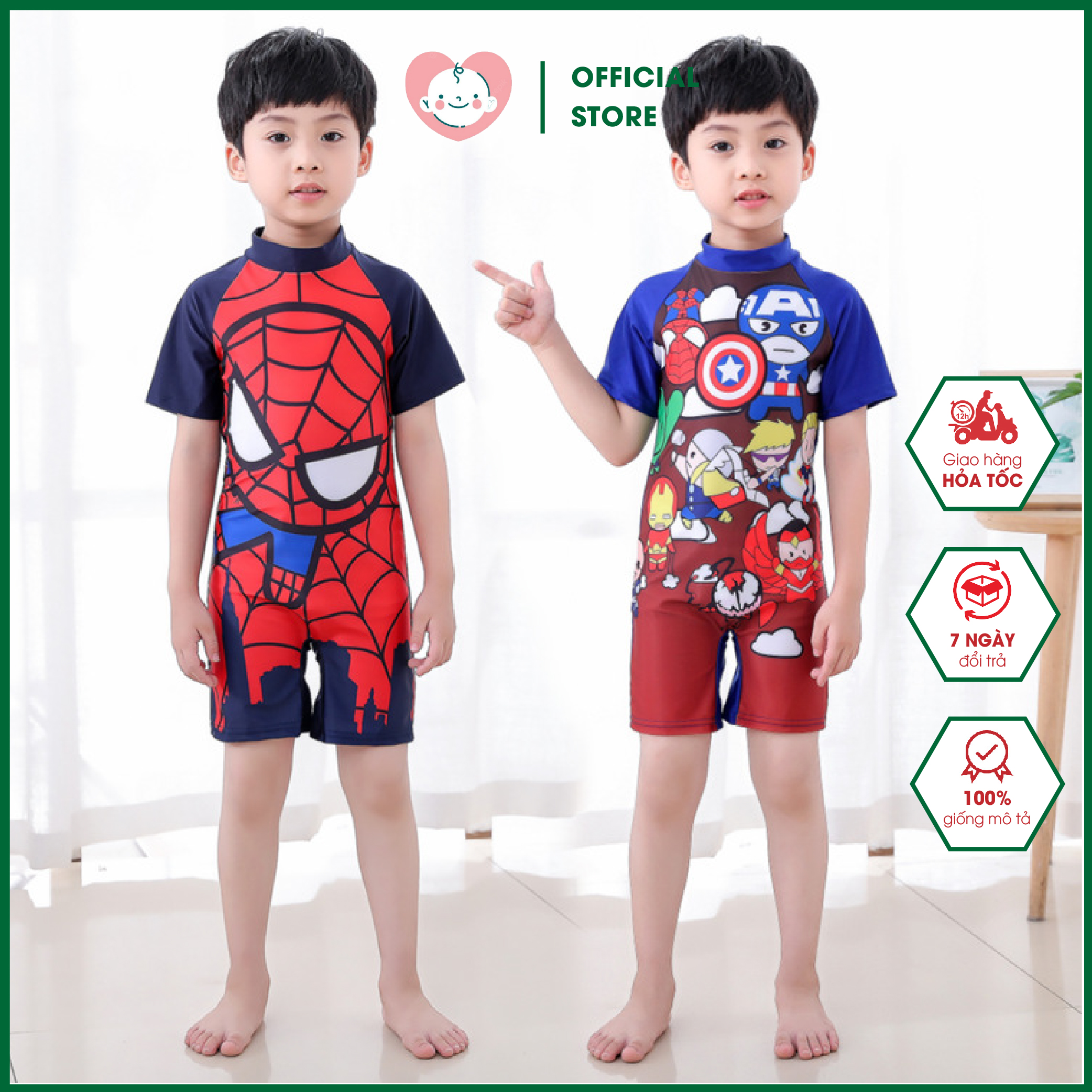 Đồ bơi liền thân họa tiết siêu nhân nhện spider man ngộ nghĩnh đáng yêu cho bé
