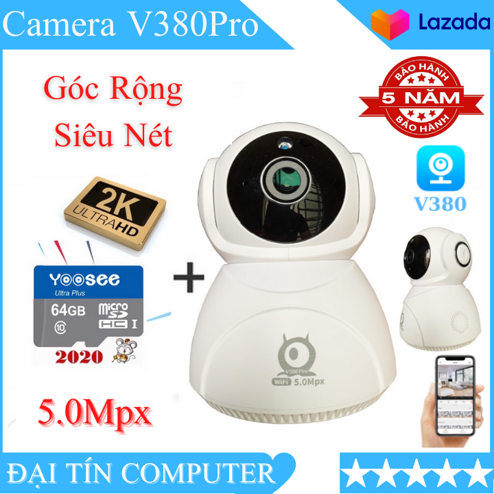 Camera wifi 5.0mpx v380 pro xoay 360° độ phân giải 5.0mpx 2536x1920 đàm thoại 2 chiều - cảnh báo chuyển động vô cùng tiện ích