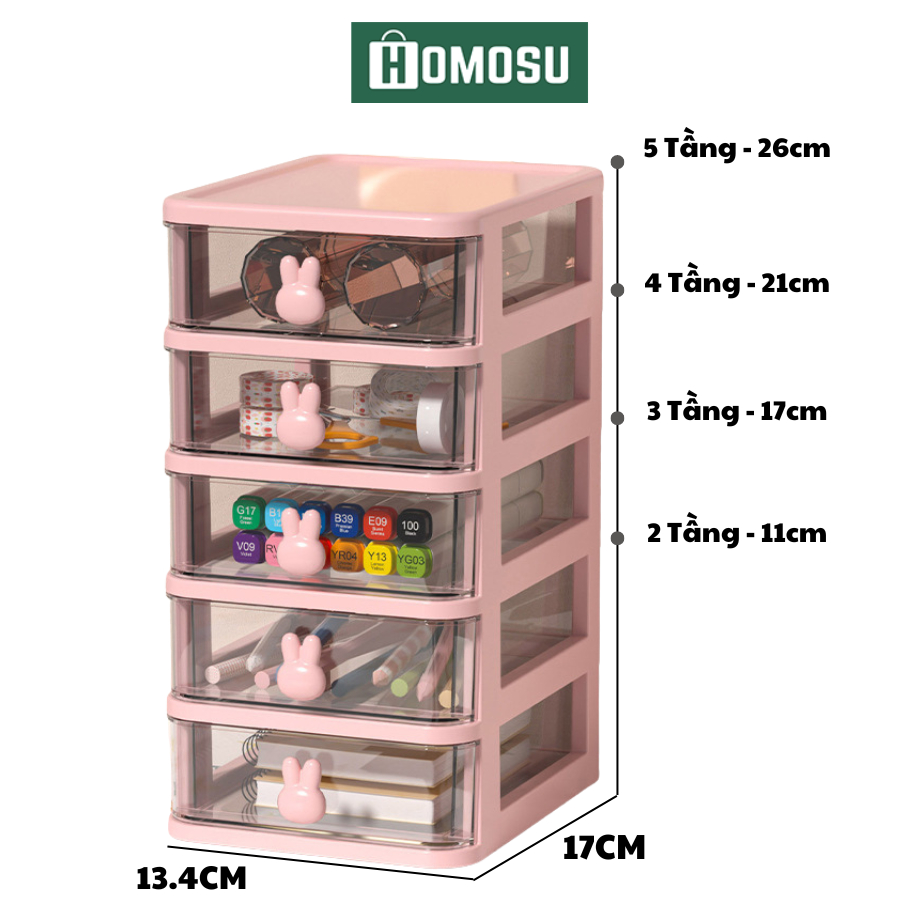 Hộp Ngăn Kéo Nhiều Tầng Để Bàn Đựng Phụ Kiện Có Tay Kéo Hình Thỏ P022