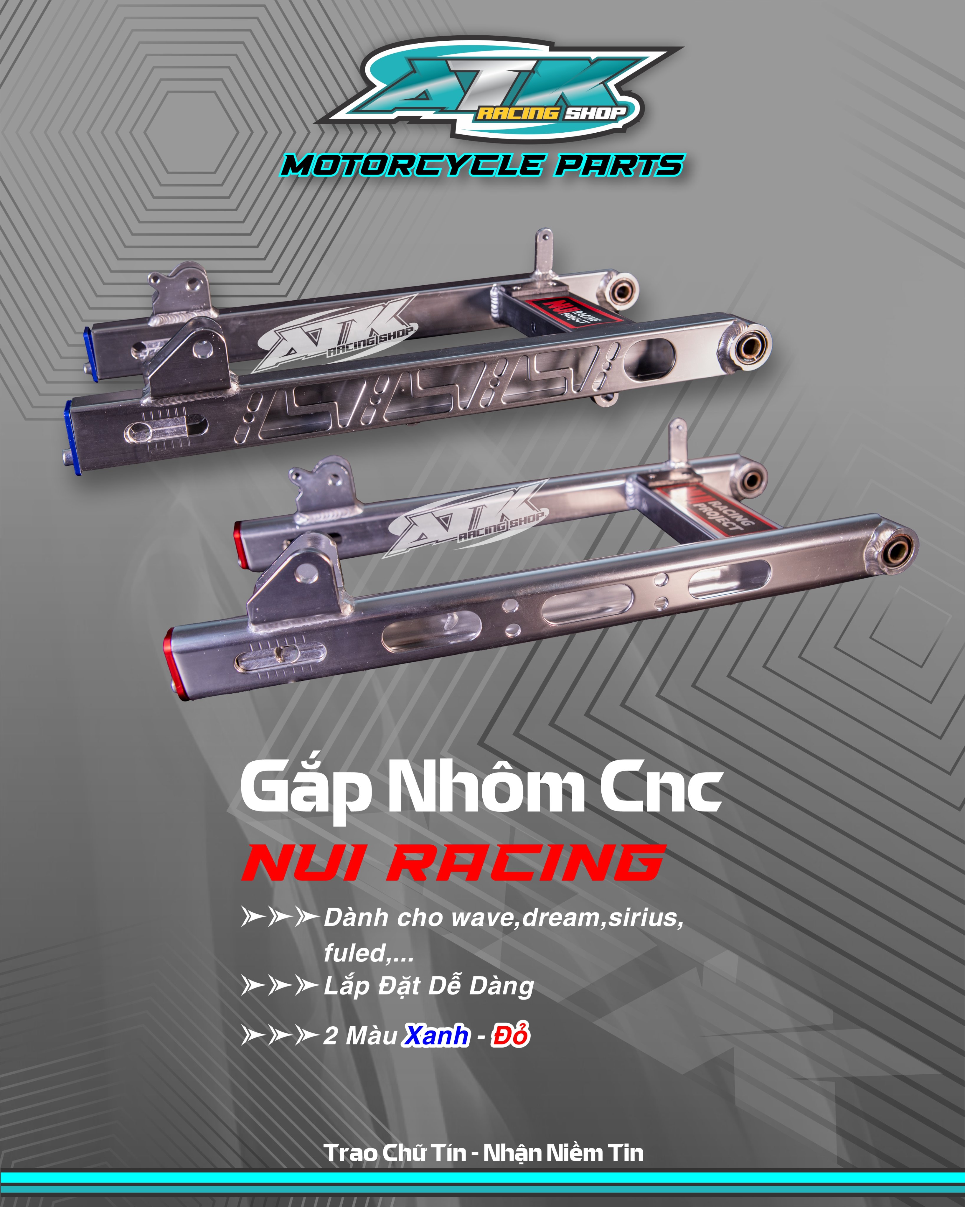 Gắp nhôm thương hiệu Nui racing và TUPAKNAM cnc dành cho Wave ,dream, sirius ,jupiter hàng chính hãng Thailand cnc chiều dài gắp 48cm chuẩn zin