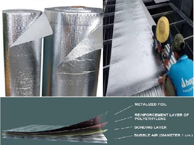 1 CUỘN (62M2) TẤM LÓT CÁCH NHIỆT CHỐNG NÓNG (TÚI KHÍ) PHỦ BẠC 2 LỚP .KÍCH THƯỚC CUỘN 1m55 * 40m