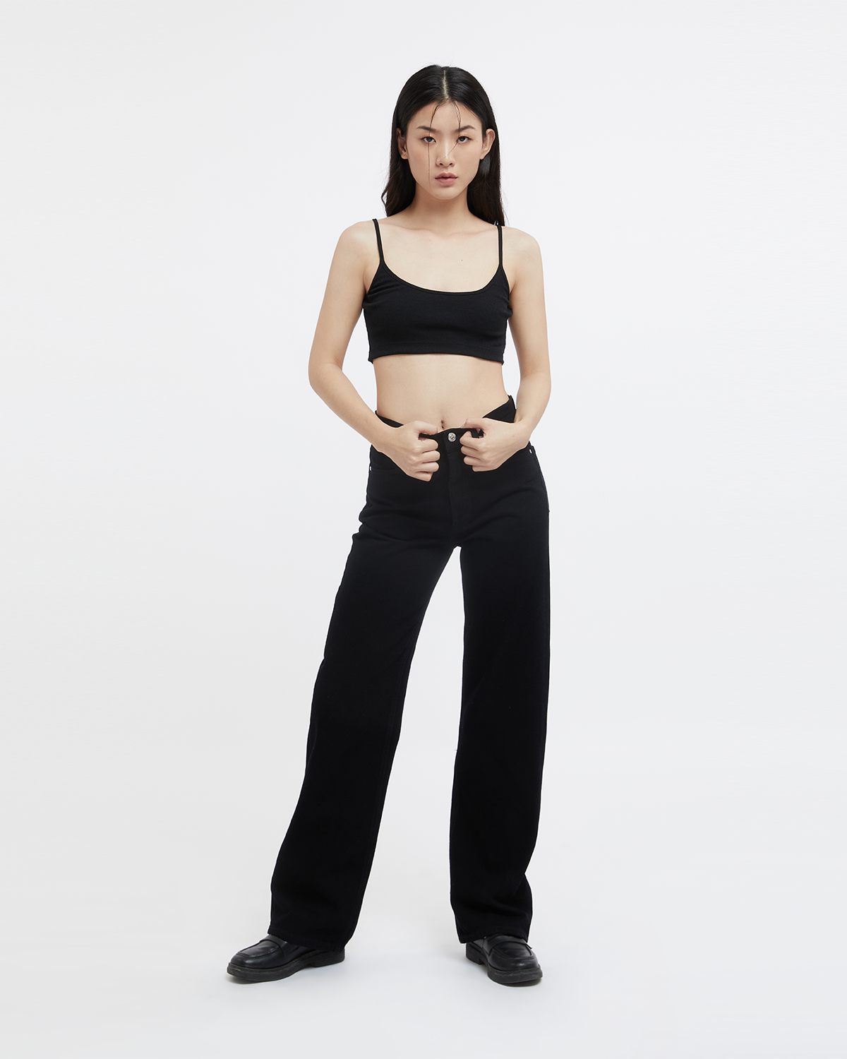 TheBlueTshirt - Quần Jeans Nữ Lưng Cao Ống Suông Màu Đen - The Original Grandpa Jeans - Fine Black