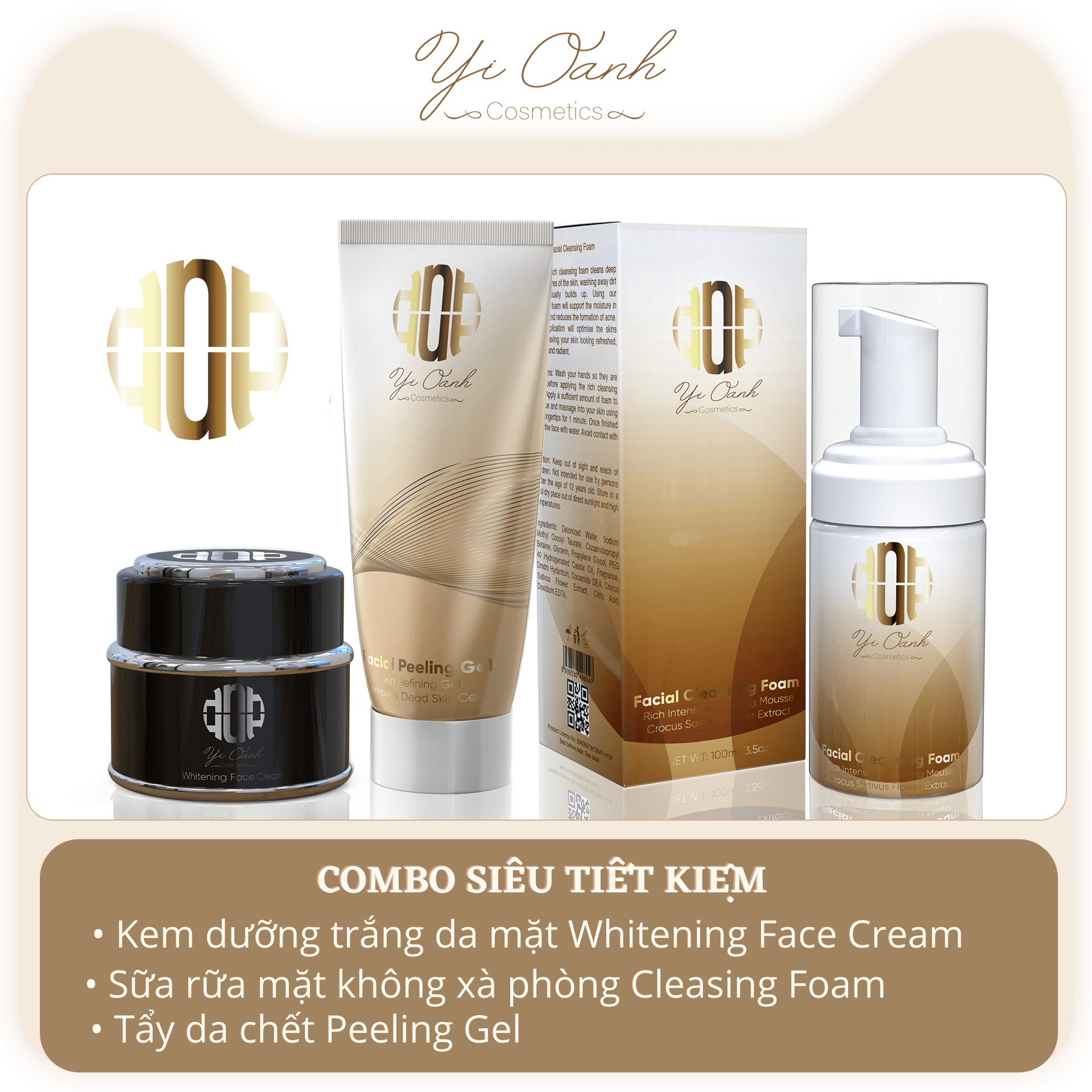 Combo siêu tiết kiệm Whitening Face Cream, Cleansing Foam, Peeling Gel