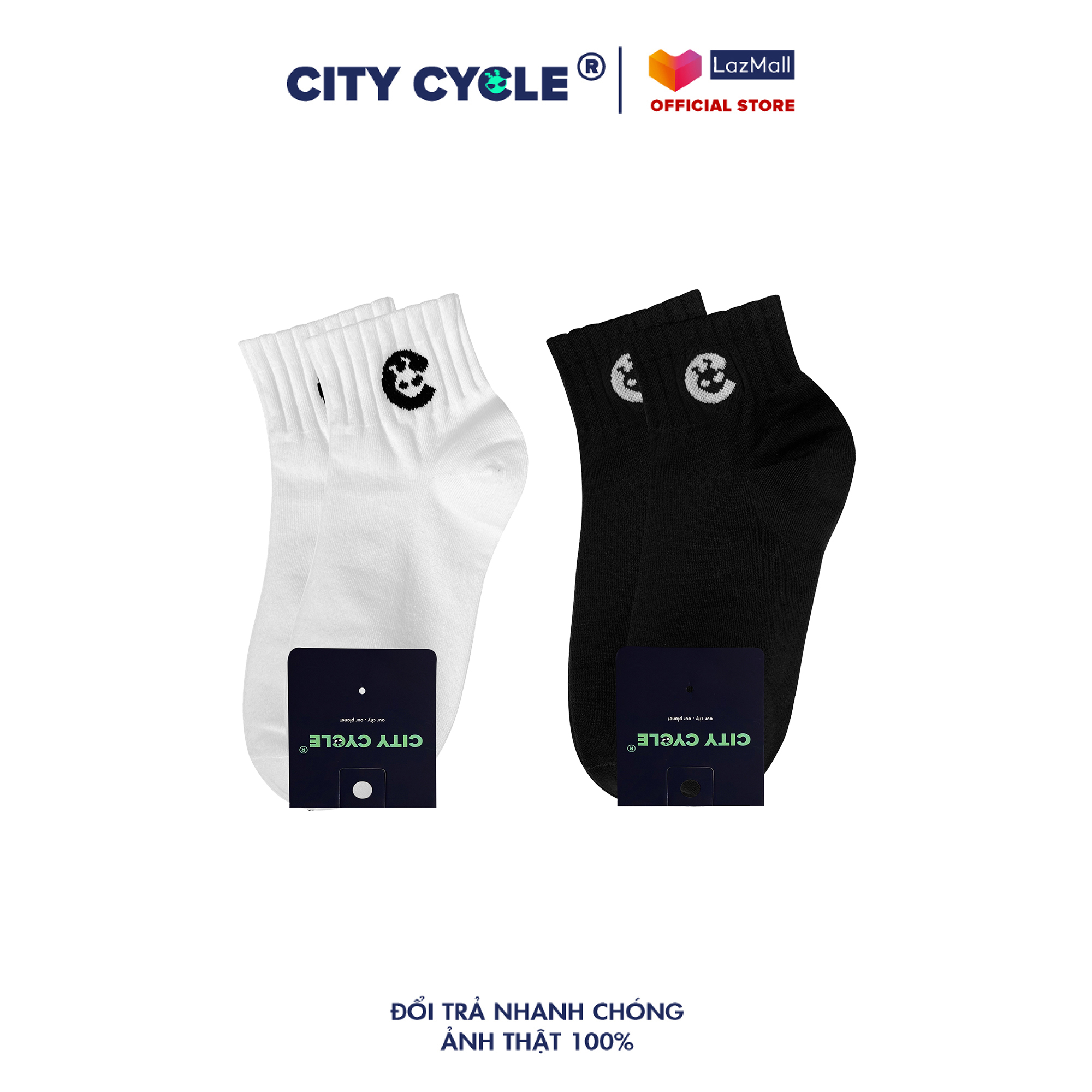 Tất trơn cổ trung dệt Logo City Cycle chất cotton cao cấp basic nam nữ
