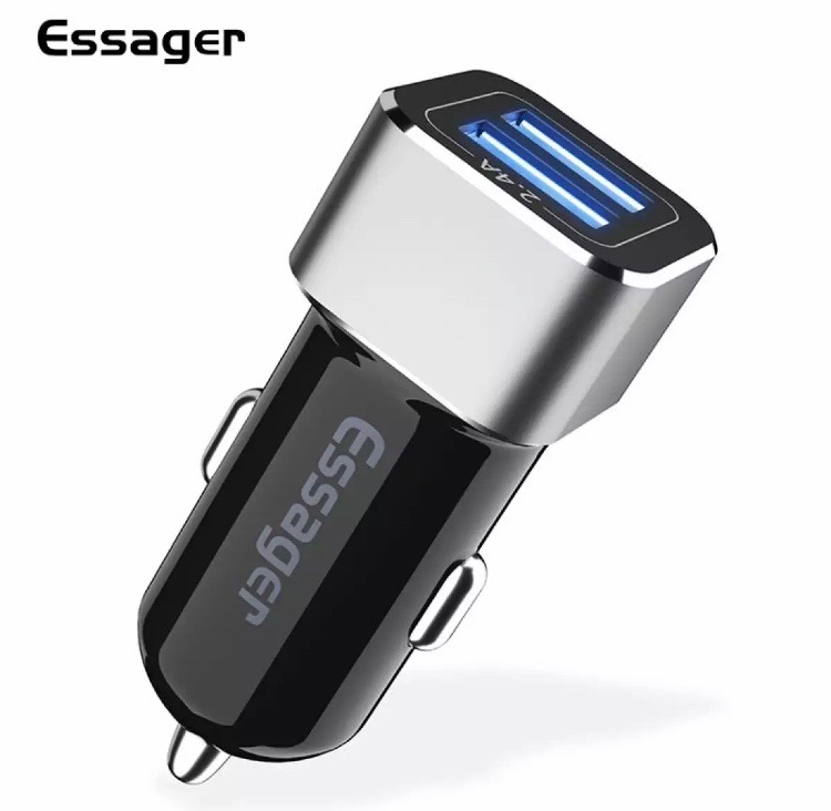 Cốc sạc xe hơi - ô tô 2 cổng usb essager 5v 2.4a