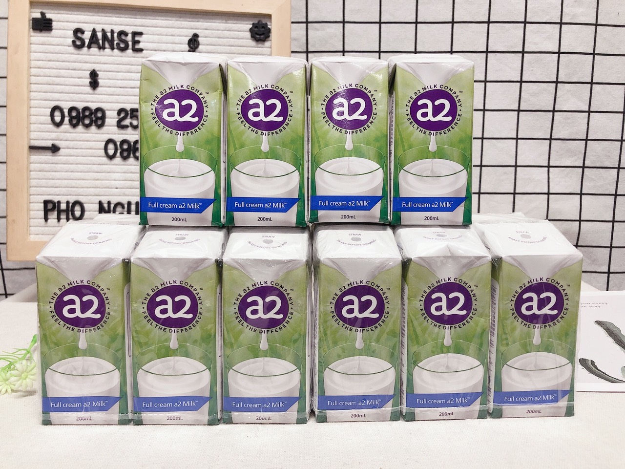 (Ảnh thật - Hàng chính hãng) Sữa nước pha sẵn A2 nguyên kem (Nguyên thùng 24 hộp 200ml)