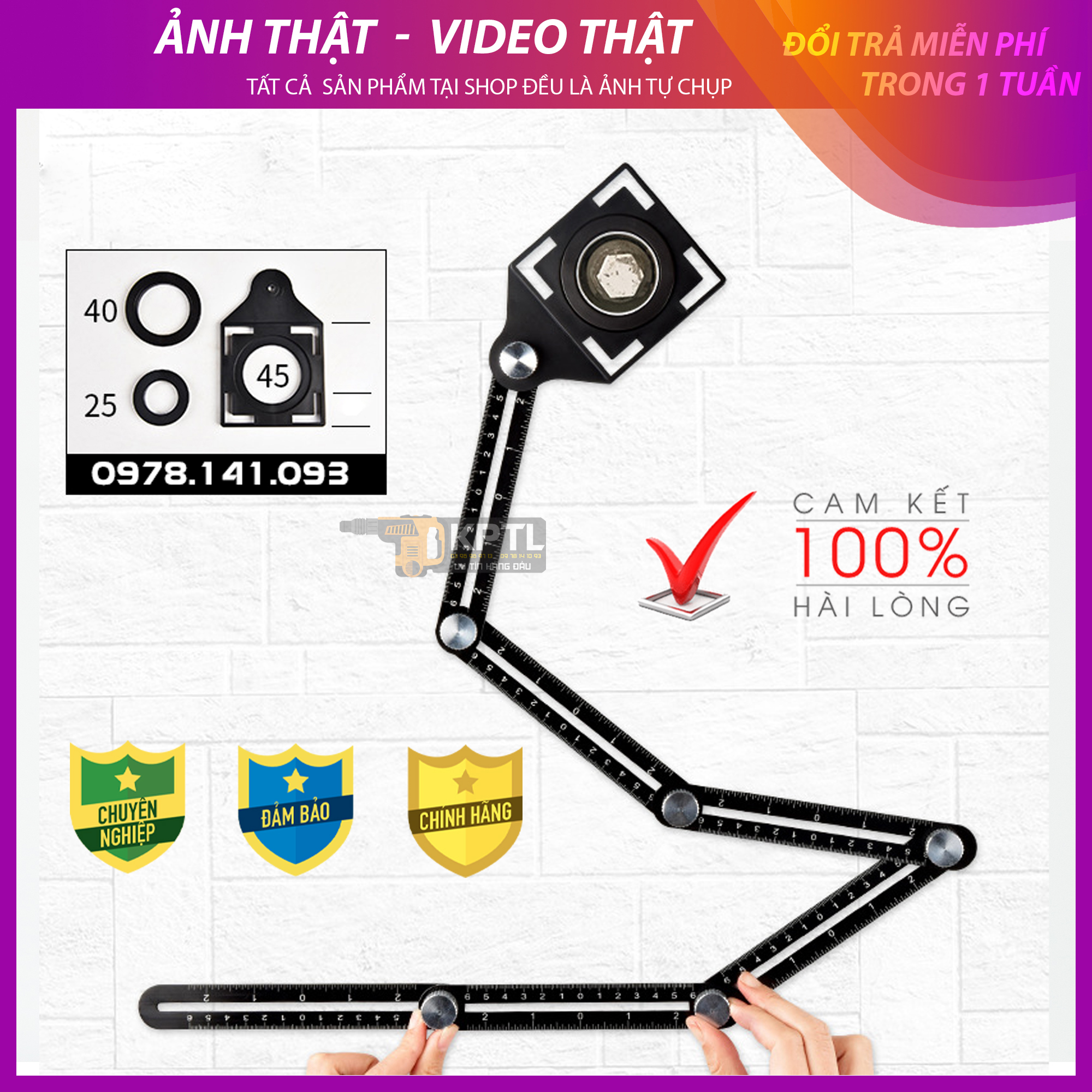 Thước đo đa góc , thước cân sen, thước đo 6 góc gấp lỗ định vị đa năng bằng hợp kim nhôm