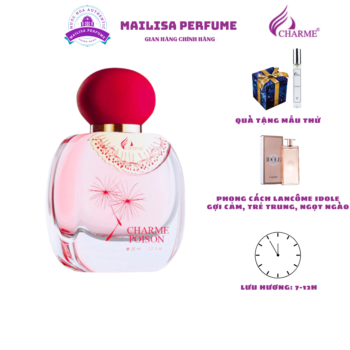 Nước hoa nữ char.me poison 35ml gợi cảm, trẻ trung, ngọt ngào lưu hương lâu 7 - 12 giờ