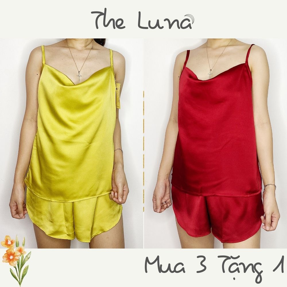 Bộ đồ 2 dây mặc nhà nữ lụa quần đùi áo dây LUNA bigsize dước 75kg, đồ ngủ lụa nữ sexy