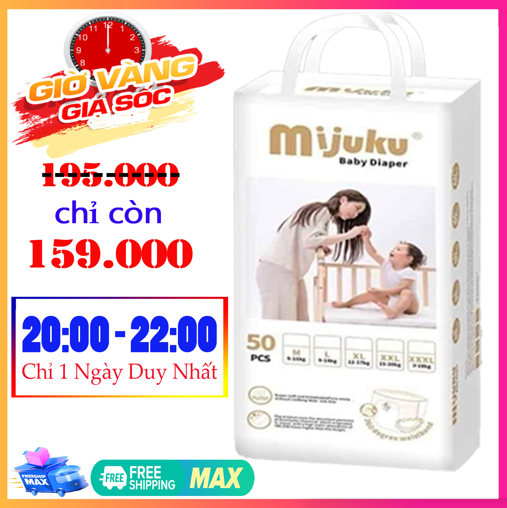 [HCM] Bỉm quần - tã quần Mijuku 1 bịch 50 miếng đủ size cho bé từ 6kg trở lên - Happy Shopping 247.