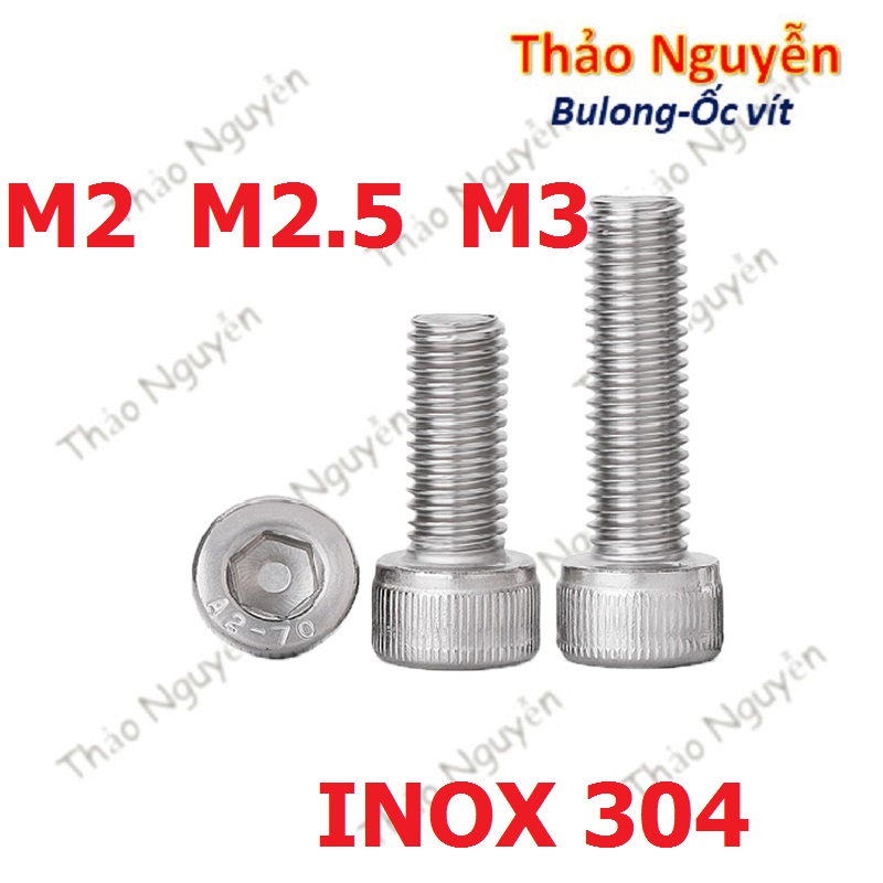 Bulong lục giác đầu trụ inox 304 m2 m2.5 m3, ốc lục giác inox 304