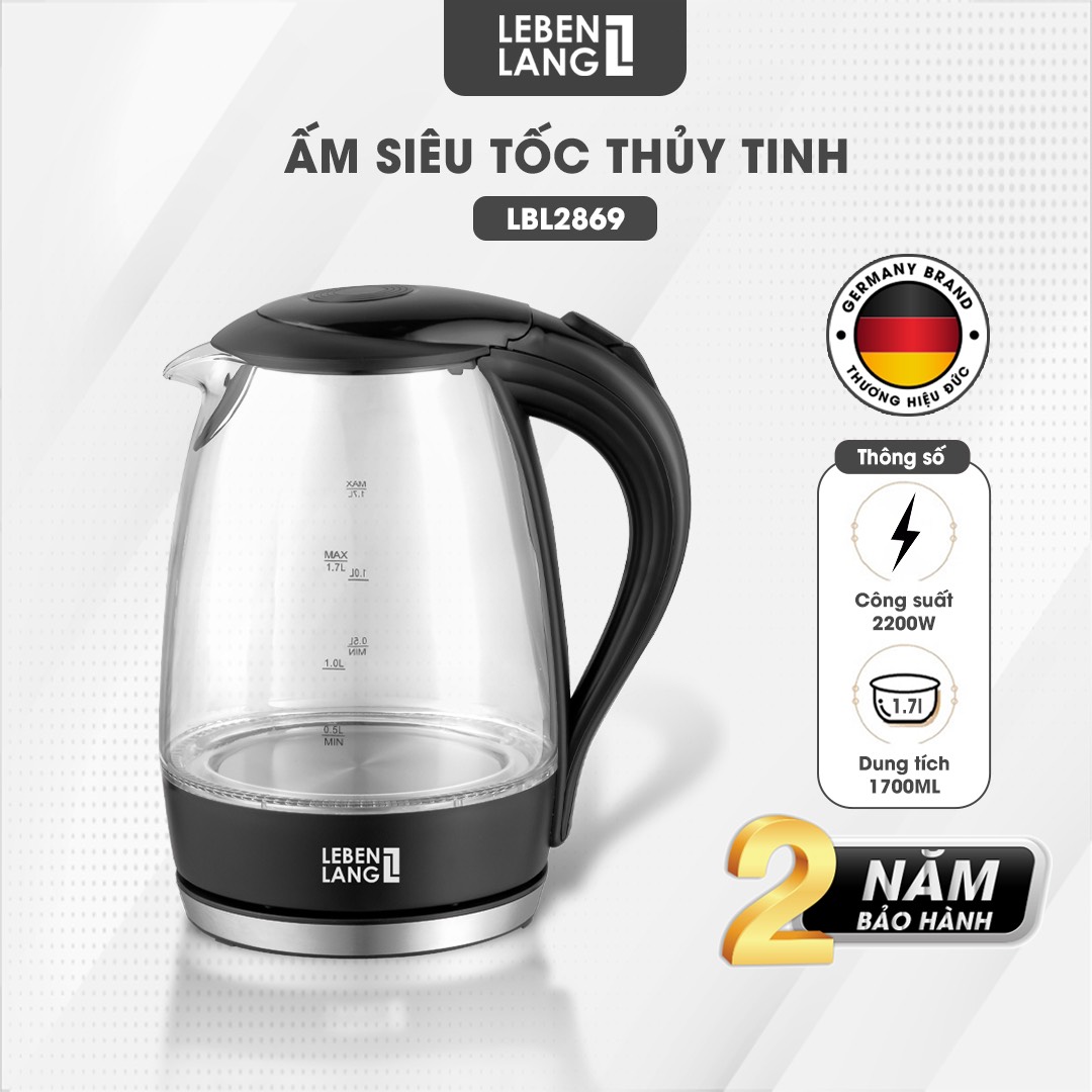 Ấm đun siêu tốc thủy tinh leben lang 1.7l 2.000w - lbl2869 - bình đun siêu tốc