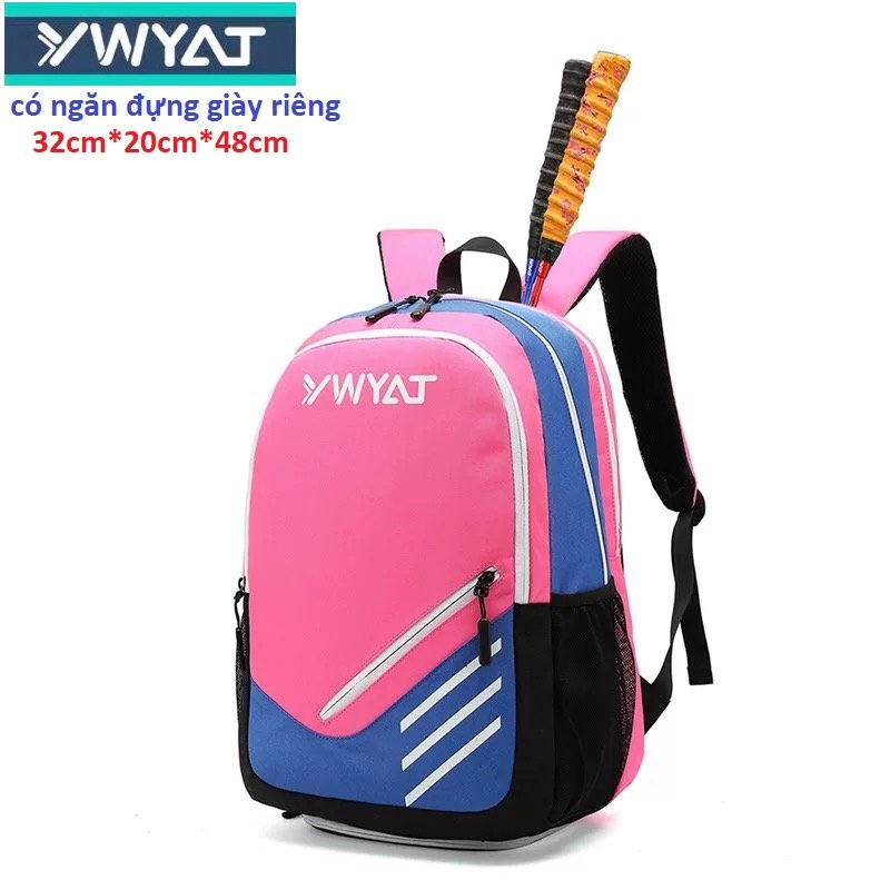 Balo cầu lông Ywyat B-2066 hồng nữ, phom cứng cáp, vải chống nước, ngăn đựng giày và vợt riêng