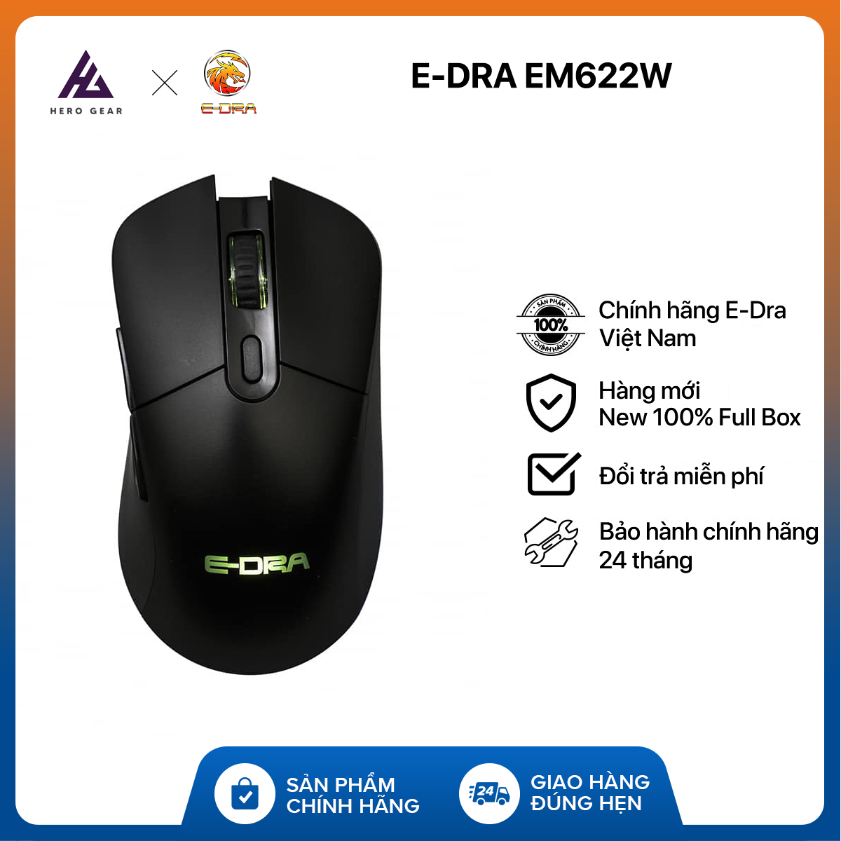 Chuột chơi game không dây E-Dra EM622W - Độ phân giải 16000 DPI - Led RGB - Pin 730mAh - Hàng chính hãng