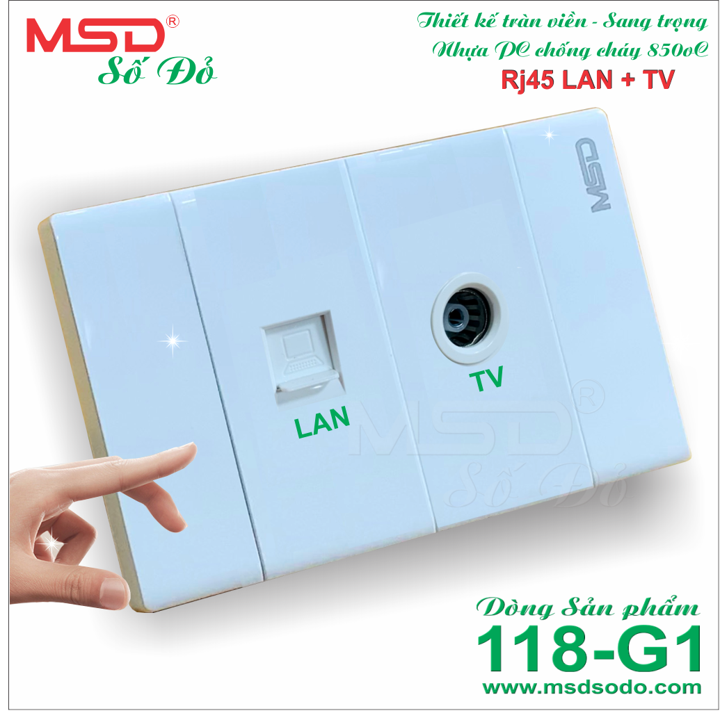 Ổ CẮM MẠNG INTERNET ÂM TƯỜNG - RJ45 CAT 5E - 8 DÂY + 1 Ổ CẮM TV