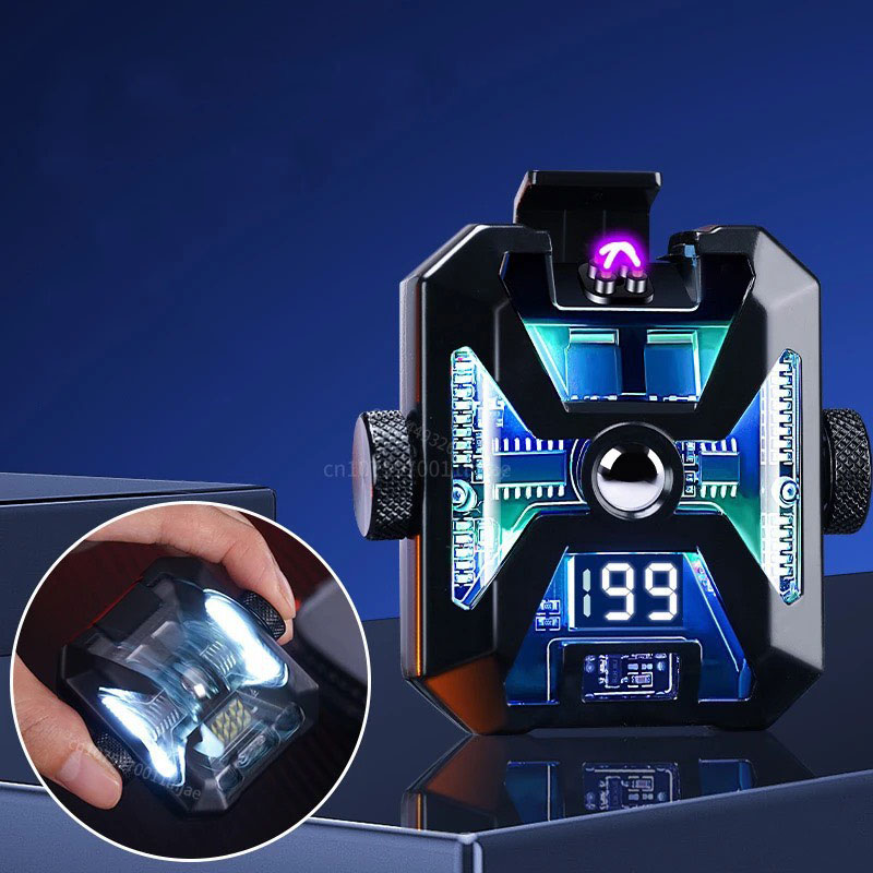 Bật lửa điện con quay 360 độ tích hợp đèn pin siêu sáng, Tặng kèm hộp và cáp sạc Type-C