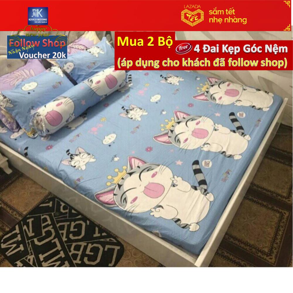 Bộ ga gối poly kovico mèo chii 1m8x2m