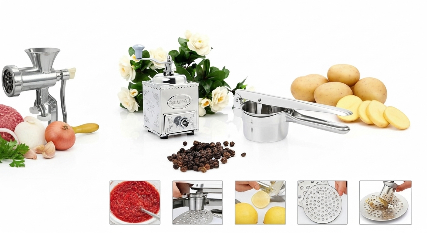 Bộ 3 Máy Xay Ép Nghiền Thủ Công Inox Bền Đẹp – Tiện Dụng Cho Mọi Gian Bếp