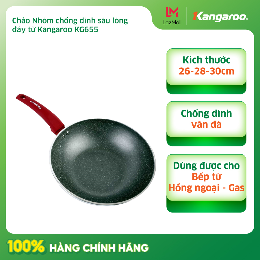 [Xả kho giá sốc] Chảo nhôm chống dính sâu lòng đáy từ Kangaroo KG655S/KG655M/KG655L - Hàng chính hãng