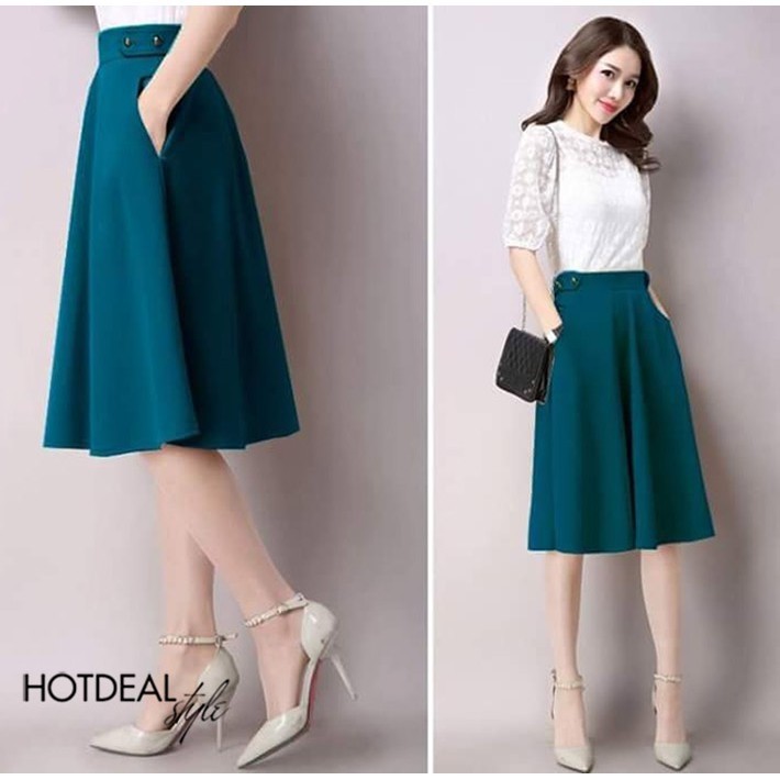 Chân váy xòe đính nút lưng - Tặng 2 dây cột tóc xinh xắn cho đơn từ 149k