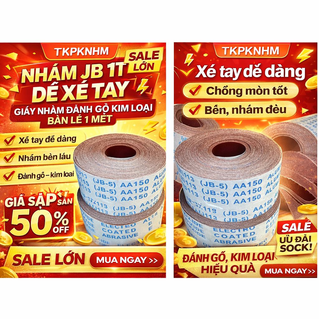 Nhám vải JB 1T Dễ Xé Tay – Giấy Nhám Đánh Gỗ, Kim Loại, Bán Lẻ 1 Mét