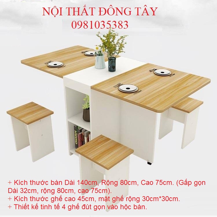 DT081: BÀN ĂN THÔNG MINH GẤP GỌN 1 BÀN KHÔNG BÁNH XE + 4 GHẾ