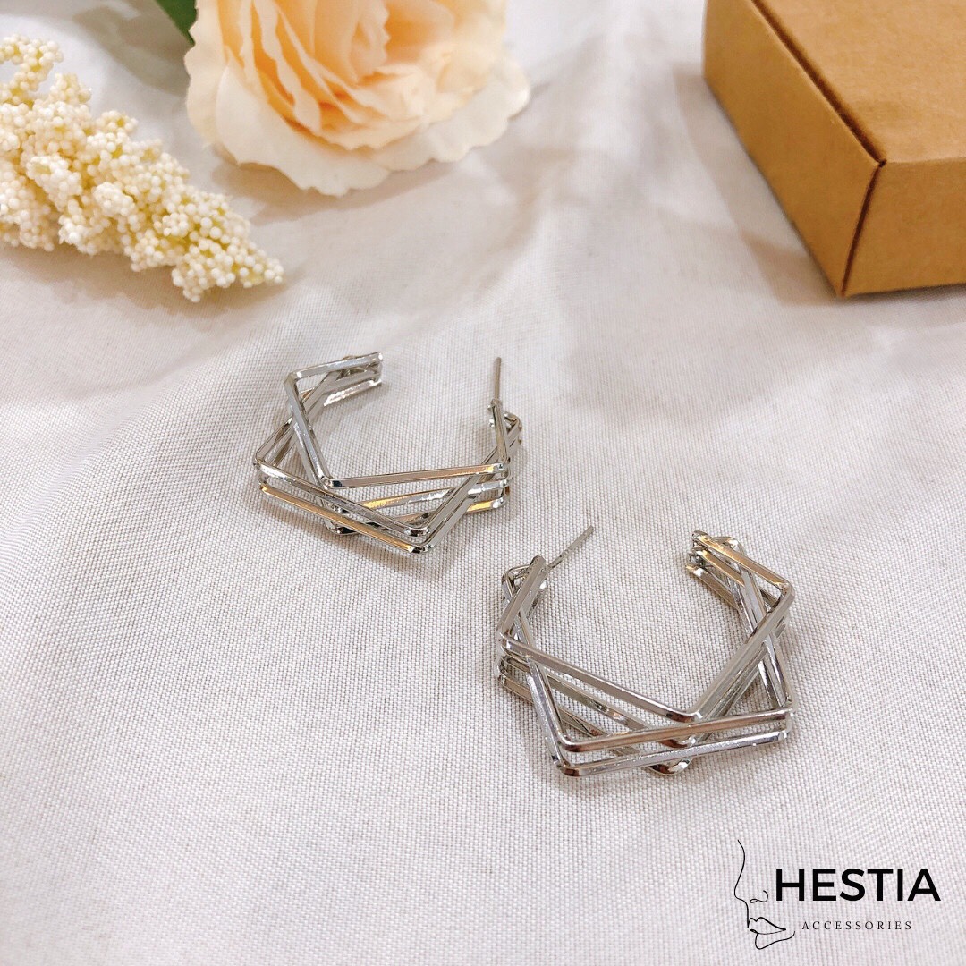 Khuyên tai hestia hình lục giác mạ bạc 925, màu vàng/bạc