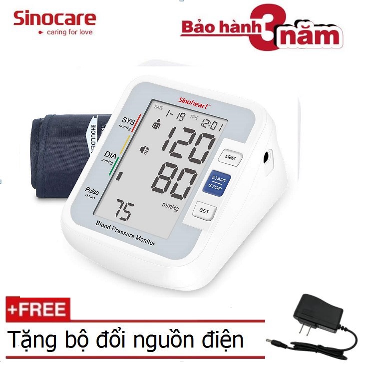 Máy đo huyết áp điện tử bắp tay Sinoheart - sinocare BA-801+ Tặng bộ đổi nguồn ( Adapter ) Giọng nói tiếng Việt