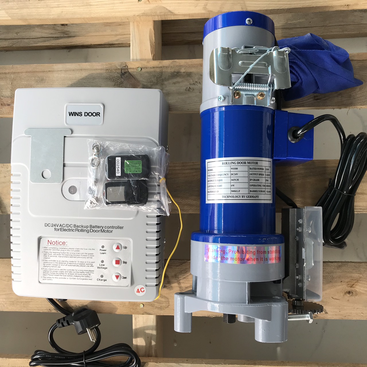 Motor cửa cuốn sức nâng DC 500kg có bình lưu điện, 100% dây đồng