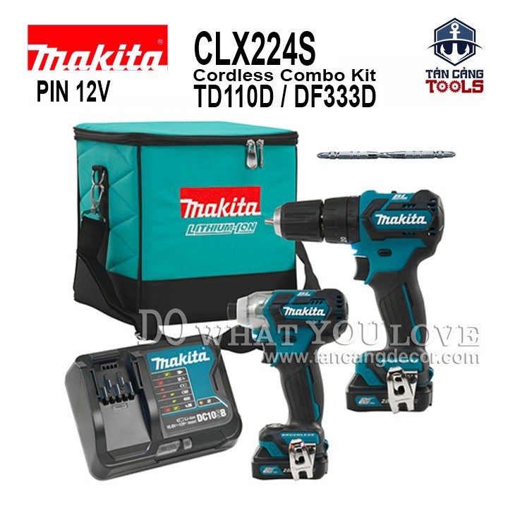 Combo máy khoan máy bắt vít dùng pin makita 12v clx224s