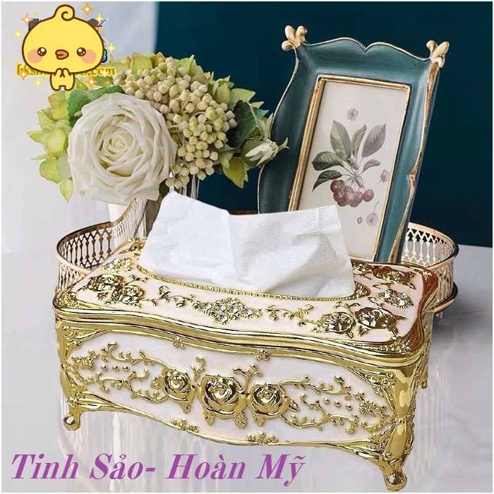 Hộp đựng khăn giấy mạ vàng để bàn siêu sang trọng - hộp đựng giấy ăn cao cấp decor bàn ăn siêu xinh