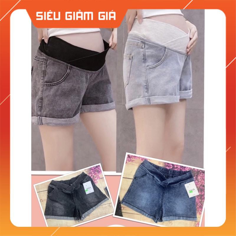 Quần sooc bầu cạp chéo có chun cạp💕chất jean co giãn mặc thỏa mái💕quần bầu size s~3xl