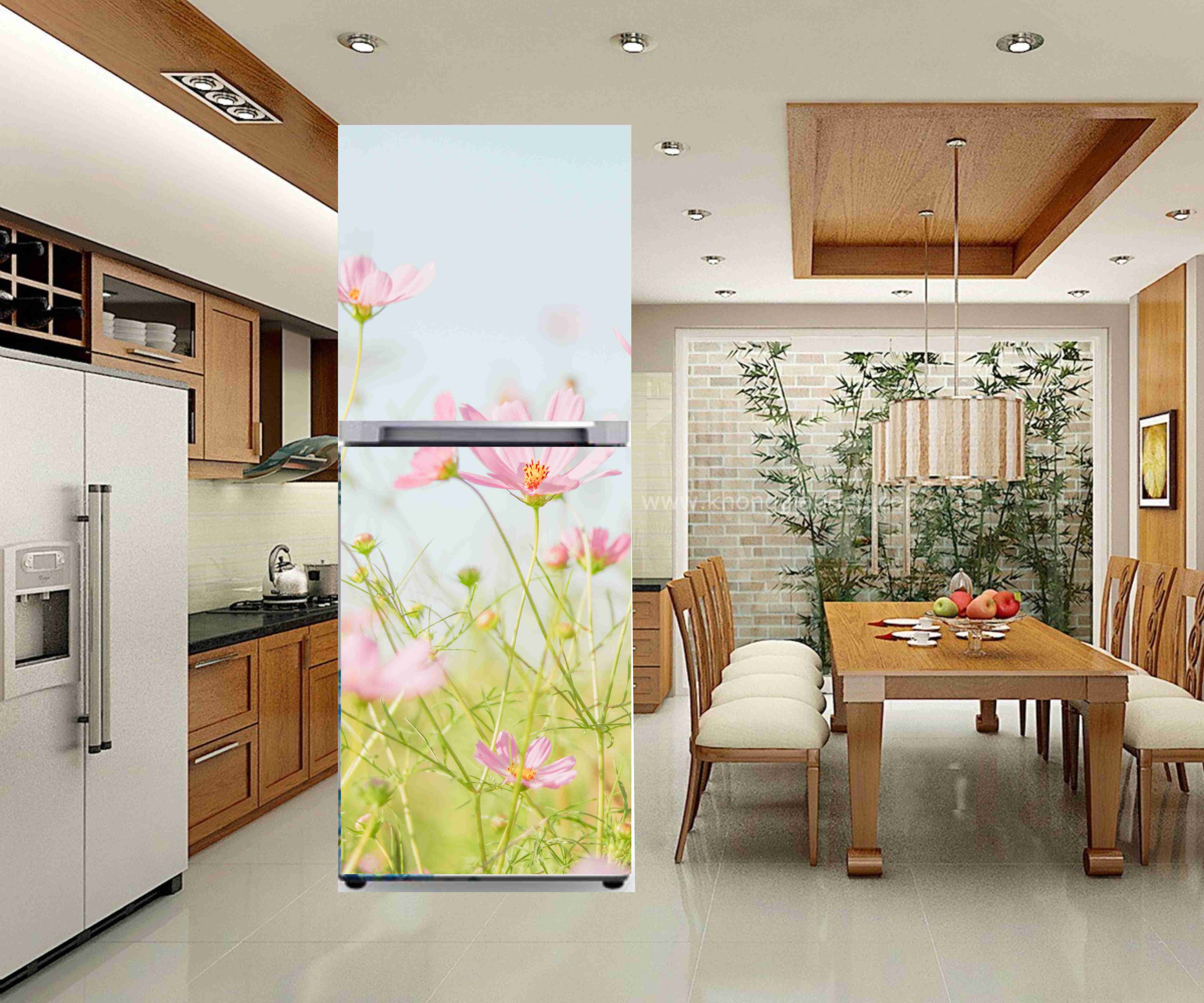 Miếng dán tủ lạnh hoa lá sang trọng - decal tủ lạnh không thấm nước đầy đủ kích thước cho mọi loại tủ lạnh
