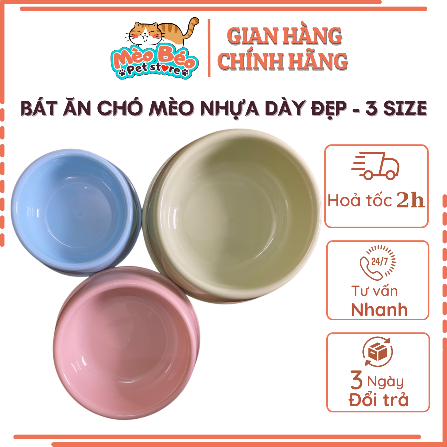 Bát ăn nhựa đơn cho thú cưng - 3 size