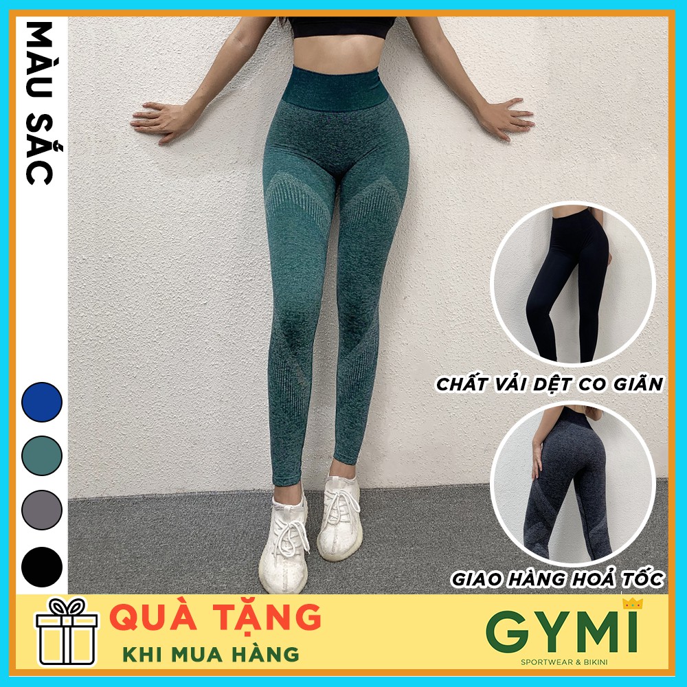 Quần tập gym yoga nữ GYMI QD12 dáng dài legging thể thao cạp cao nâng mông hoạ tiết vân chìm ống quầ