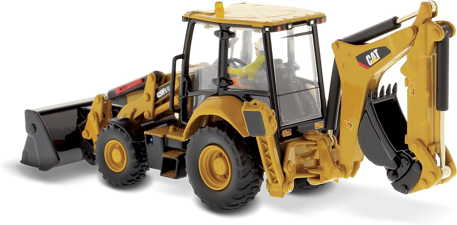 Lzd 1:50 Sâu Bướm 420f2 nó backhoe loader-Dòng cao loạt bởi Diecast Thạc sĩ-85233 (ES với khoan, vật liệu cánh tay, Pallet Ngã Ba, và H70 búa file đính kèm