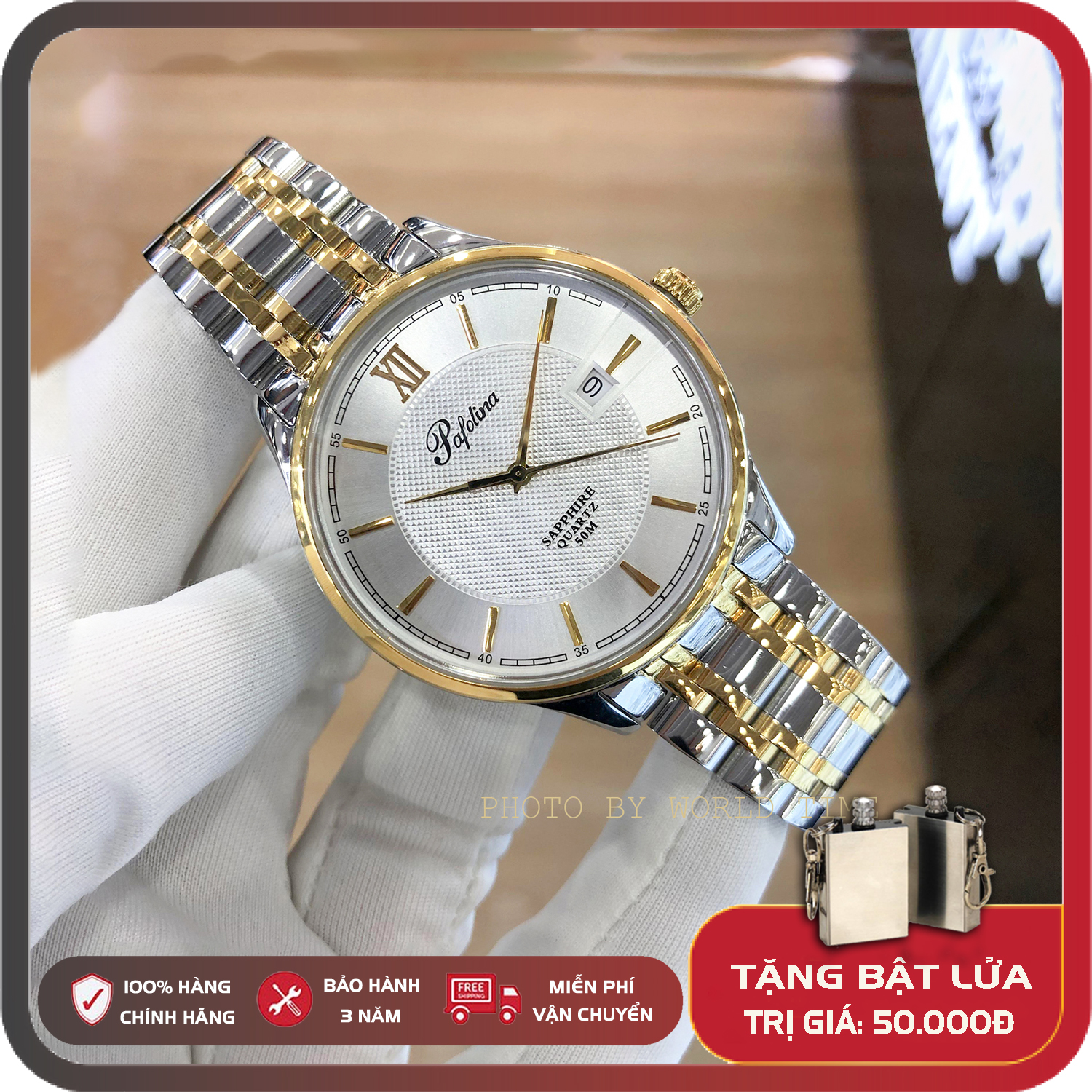 Đồng hồ nam Pafolina 5030M dây kim loại, full box, chống xước, chống nước, thẻ bảo hành 3 năm toàn quốc