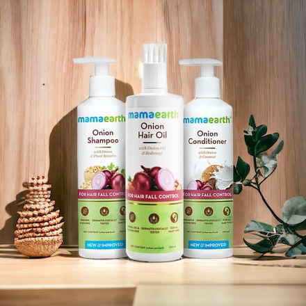 Combo dưỡng tóc thảo dược Mamaearth- Onion Hair Fall Control Kit - 250ml + 250ml + 150ml Reduces Hair Fall | Boosts Hair Growth