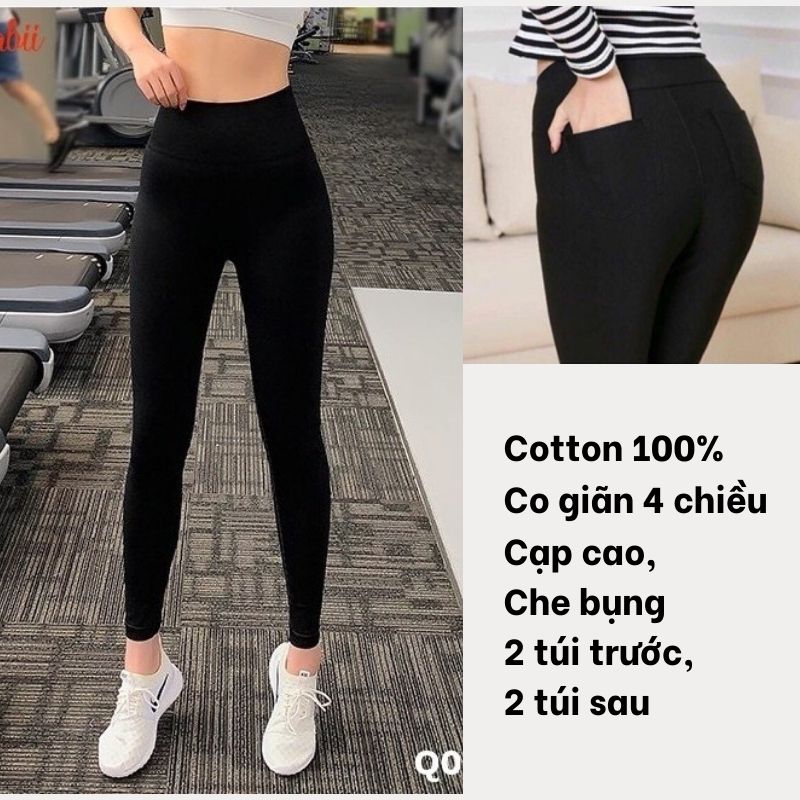 Quần legging cotton 4 túi cạp cao co giãn ôm eo thon gọn