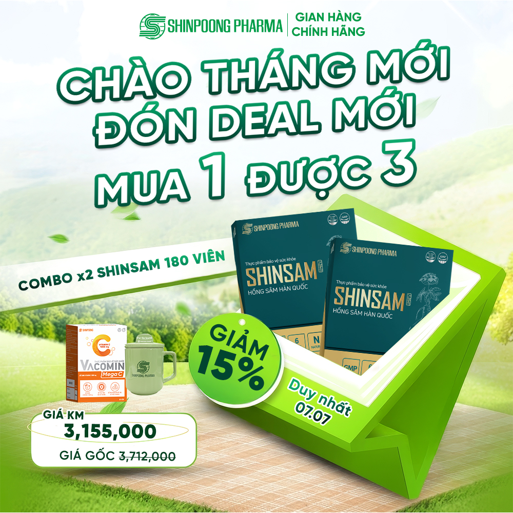 Combo 2 Thực Phẩm Bảo Vệ Sức Khỏe SHINSAM - Viên Uống Hồng Sâm Hỗ Trợ Tăng Cường Sức Khỏe - Shinpoong Pharma (Hộp 180V)