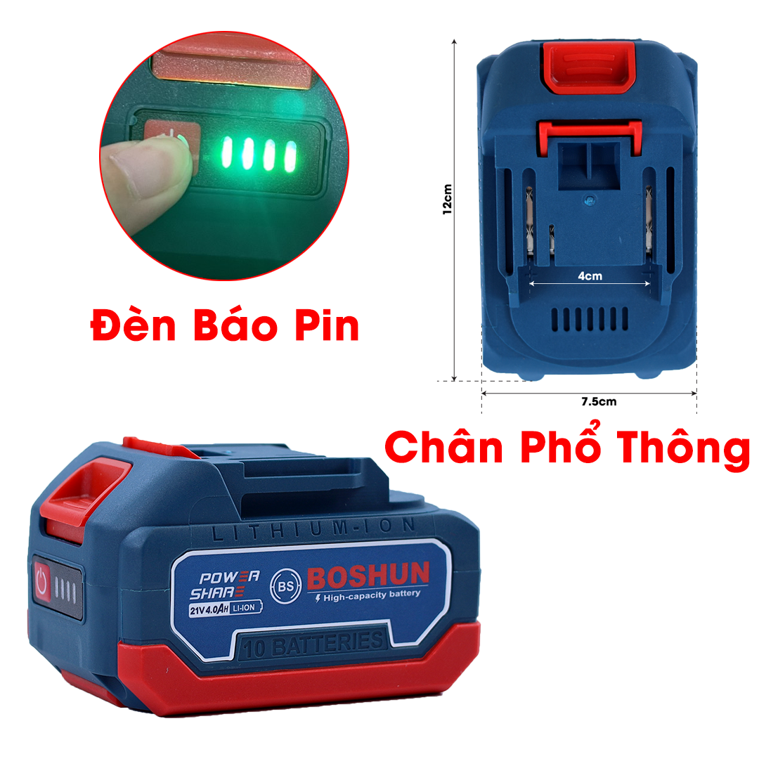 Pin 10/15/20 cell boshun abs - chân pin phổ thông dùng cho máy khoan, máy siết bulong